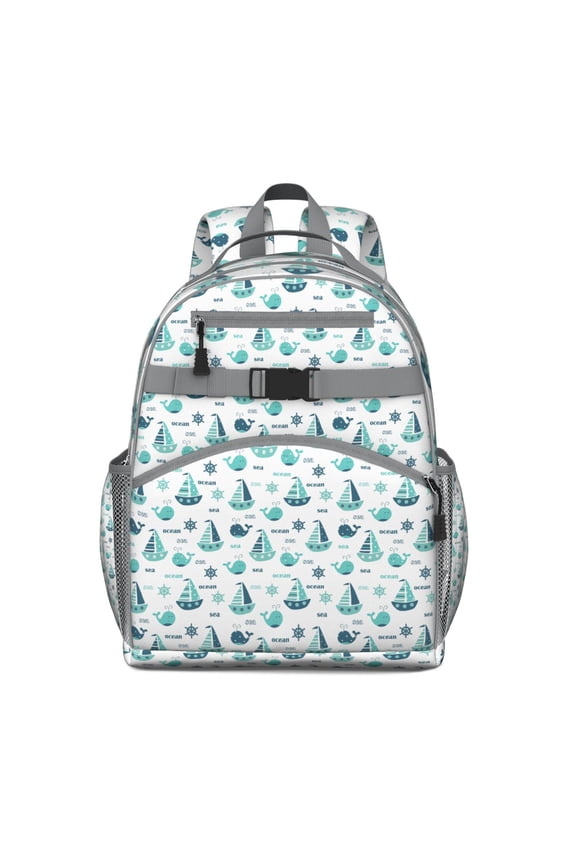 Tropical Nautical Shark And Whale Students Backpack, Underwater Marine Life Ocean Sea Abstract Cute Funny Design