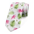 thumbnail image 1 of Tropical Necktie, Pink Hibiscus Palm, Dress Tie, 3.7", Green Pink and White, by Ambesonne, 1 of 3