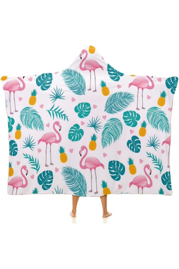 Tropical Neon Palm Leaves Hooded Blanket Soft Fleece Flannel Blanket All Season Blankets for Bed Decorative 40"x50"