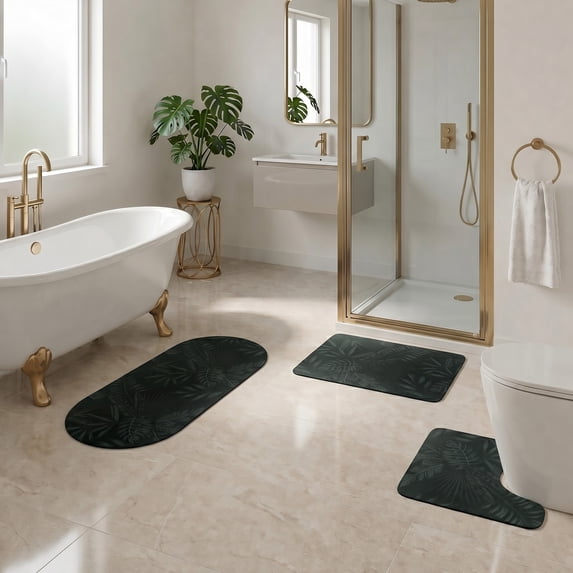 Evideco French Home Goods Tropical Night 3-Piece Bath Mat Set – Includes Standard, Runner, and Contour