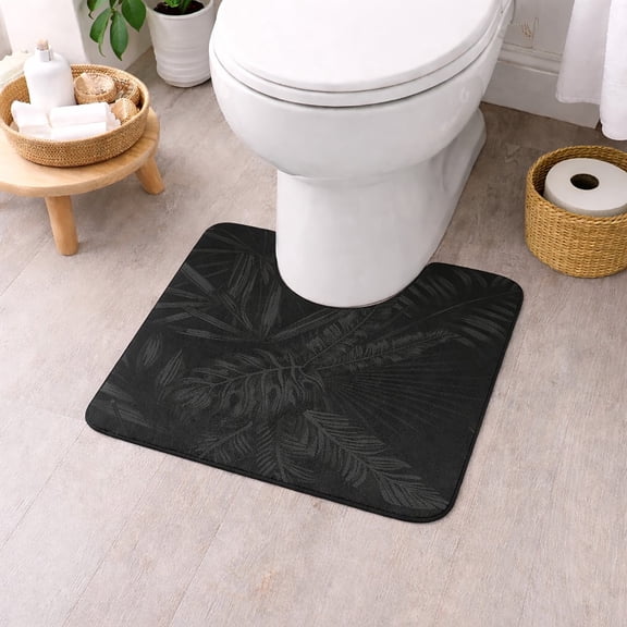 Evideco French Home Goods Elemental Tropical Nigh Dark Green Modern Green Polyester/PU/Rubber Bath Rugs, 20x18, Non-Slip Backing