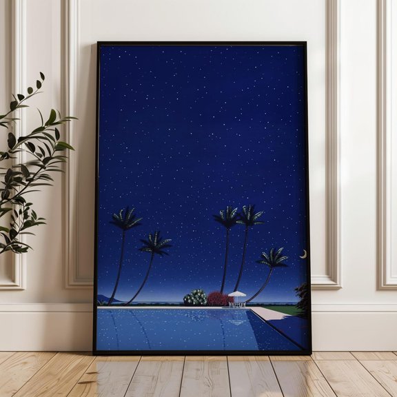 Tropical Night Pool Scene Asian Inspired City Poster