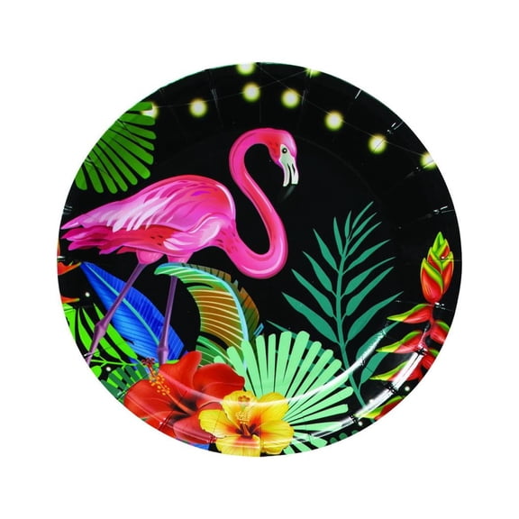 Tropical Nights Flamingo & Palms Paper Dessert Plates, Luau, Birthday, Pool, Party Supplies, 8 Pieces