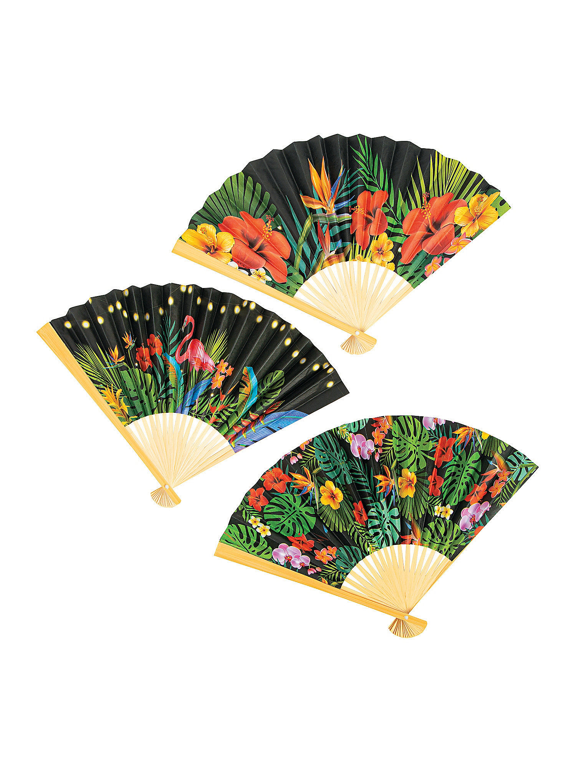 Tropical Nights Folding Fans - Party Supplies - 12 Pieces
