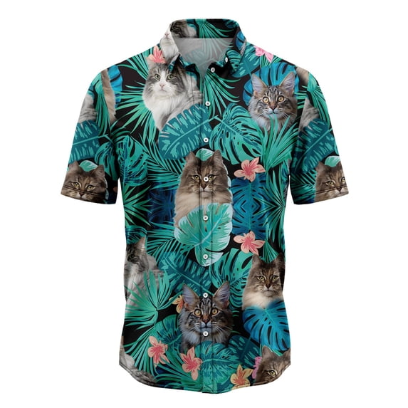 Tropical Norwegian Forest Cat Aloha Hawaiian Shirt