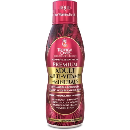 Tropical Oasis Premium Liquid Multivitamin & Mineral Supplement for Adults, 125 Total Nutrients of Vitamins, Minerals, Amino Acids, & Herbs, 16 FL Oz, 32 Servings