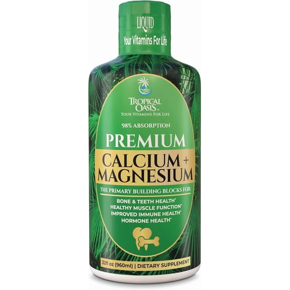 Tropical Oasis Liquid Calcium Plus Magnesium Citrate Supplement, Orange Dreamsicle, 32 fl oz, 64 Servings