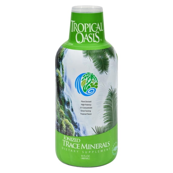 Tropical Oasis Ionized Trace Minerals Supplement, Liquid Vitamin Supplement, 74 Plant Derived Essentials and Minerals, Tropical Fruit Flavor, 16 oz, 32 Servings