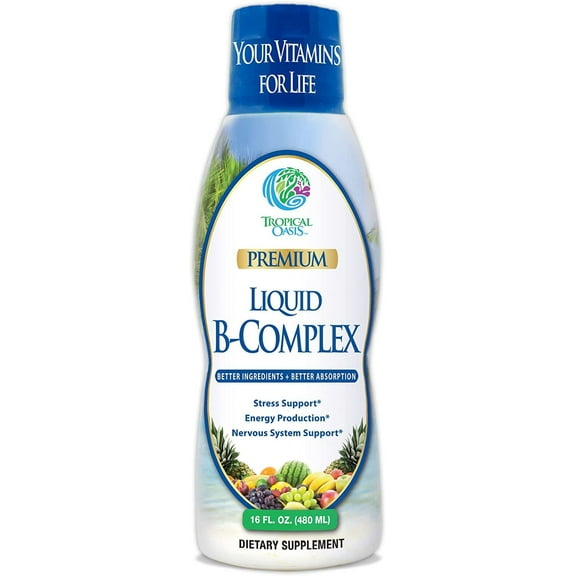 Tropical Oasis B-Complex Supplement Advanced Liquid Vitamin Supplement with 8 Essential B Vitamins, for Energy Production and Nervous System Support, 16 Fl Oz 32 Servings