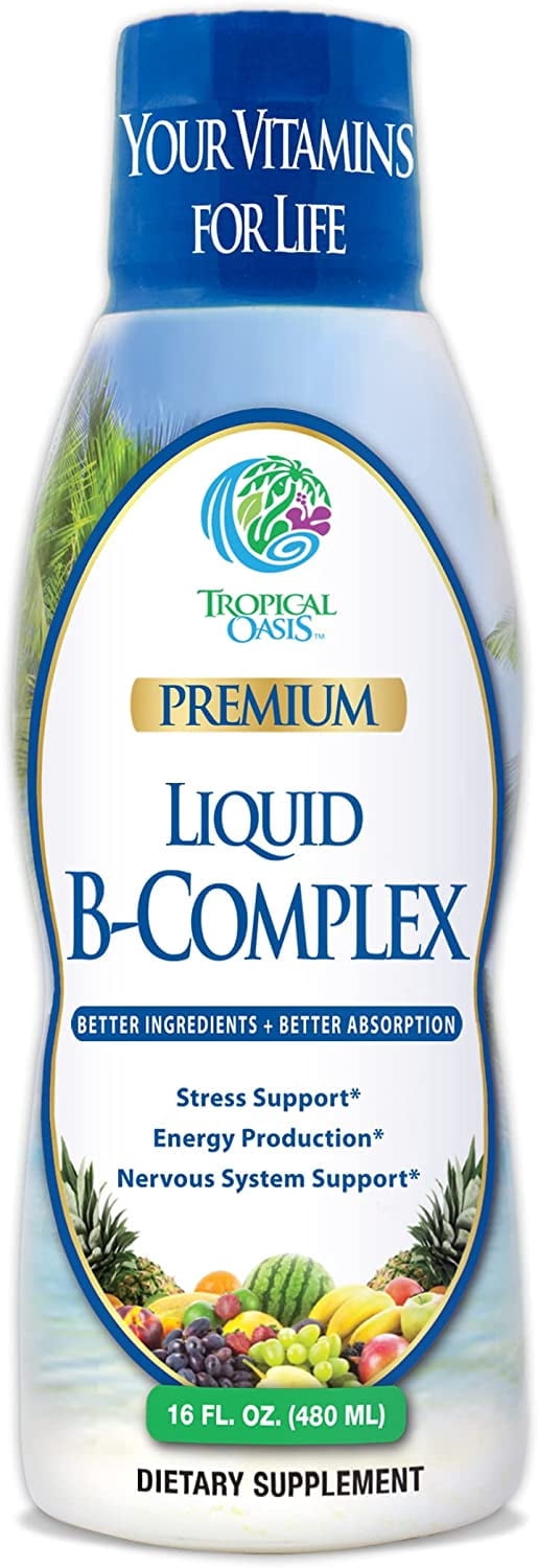 Tropical Oasis B-Complex Liquid Vitamin Supplement for Energy Production and Nervous System Support, 16 fl oz, 32 Servings