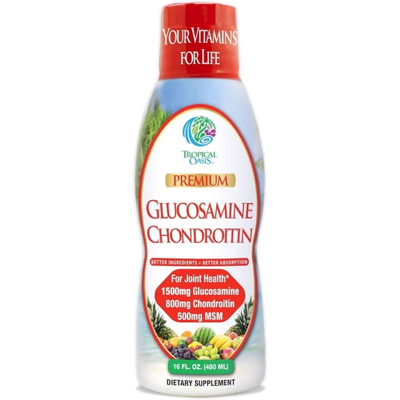 Tropical Oasis Glucosamine Chondroitin with MSM and Vitamin C, Liquid Supplement for Joints Health, 16 Fl Oz