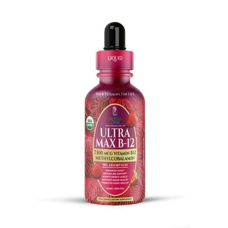 Tropical Oasis - USDA Organic Ultra Max B12 Drops | Liquid Vitamin Supplement with Methylcobalamin for Energy Boost, Metabolic Support, Brain & Heart Health | Strawberry, 4 fl oz, 60 Servings