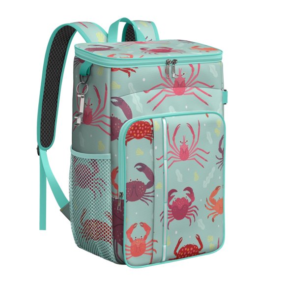 Tropical Ocean Crab Backpack Cooler, Leakproof Insulated Cooler Bag, Waterproof Lunch Backpack for Marine Enthusiasts, BBQs, Camping