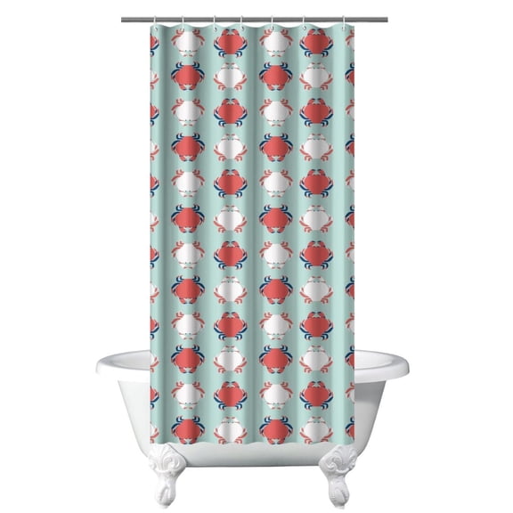 Tropical Ocean Crab Shower Curtain - Waterproof Quick-Dry Polyester Bath Drape with 12 Hooks, Cartoon Marine Theme