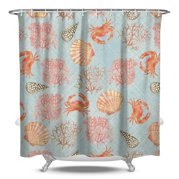 Tropical Ocean Crab Shower Curtain - Waterproof Quick-Dry Polyester Bath Drape with 12 Hooks for Home/Hotel