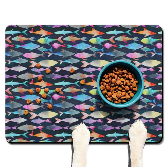 Tropical Ocean Fish Dog Placemat - Non-Slip Waterproof Pet Bowl Mat - Eco-Friendly & Quick Dry for Easy Maintenance