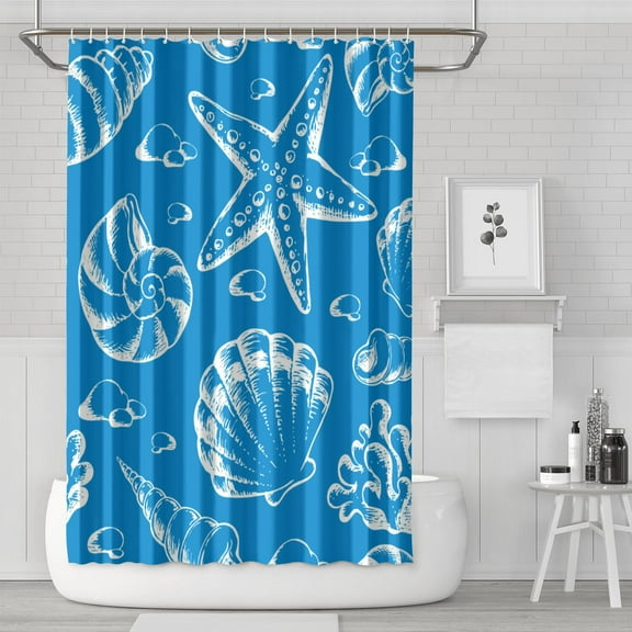 Tropical Ocean Life Shower Curtain - Starfish & Marine Life Water Resistant Art, Washable Bathroom Set with Ocean Theme Hooks,72x72in
