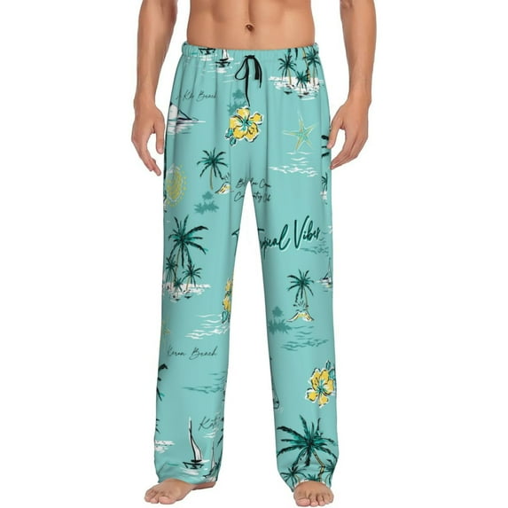 Tropical Ocean Palm Tree Men'S Pajama Pants Soft Sleep Lounge Pants Pjs Bottoms With Pockets 3x-Large