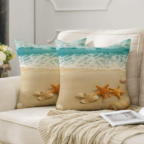 Tropical Ocean Pillow Covers, Set of 2, 18x18", Boho Throw Pillow Covers, Beachy Decorative Pillow Covers for Couch, Spring Home Decor for Bedroom and Living Room