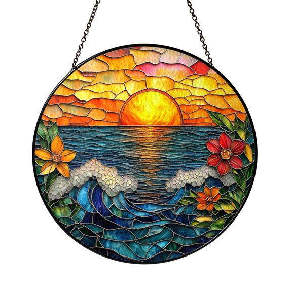 Tropical Ocean Scene Window Hanging – Glass Style Art1701