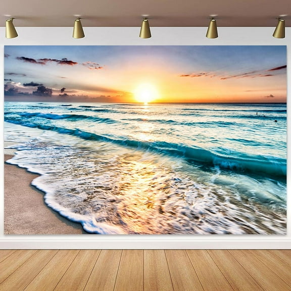 Tropical Ocean Sunset Scenery Photo Backdrop Photography Background, Wave on Sea Sand Beach Backdrops Photo Booth Prop Decorations Wall Decor Banner Tablecloth 10X6 FT
