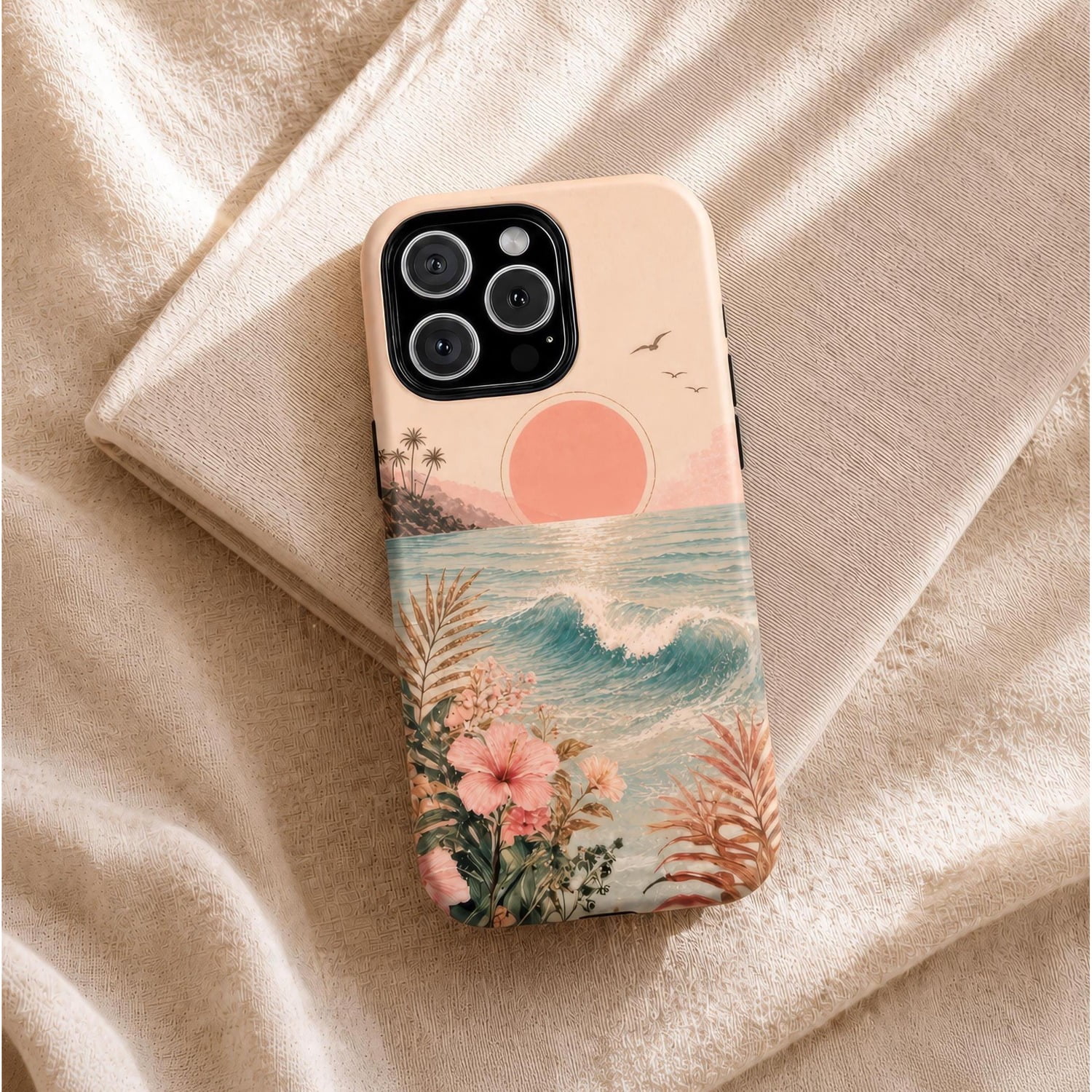 Tropical Ocean Wave, Coral Sunset and Floral Tough Case for Apple ...