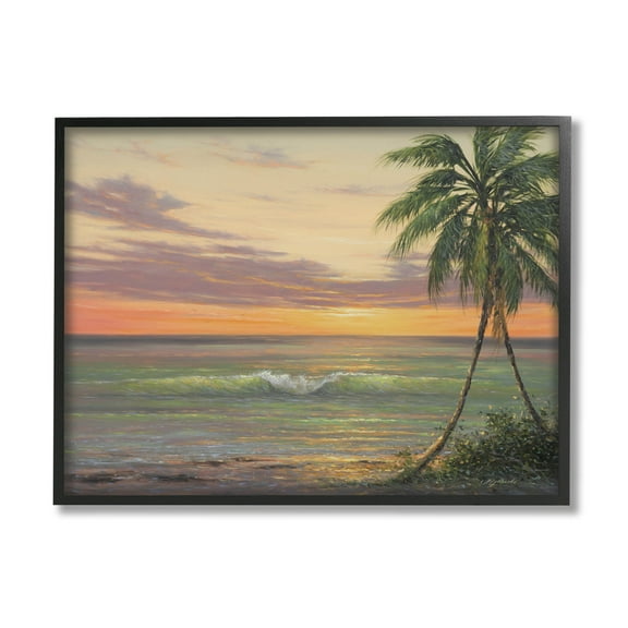 Tropical Ocean Waves Beach Coastal Painting Black Framed Art Print Wall Art