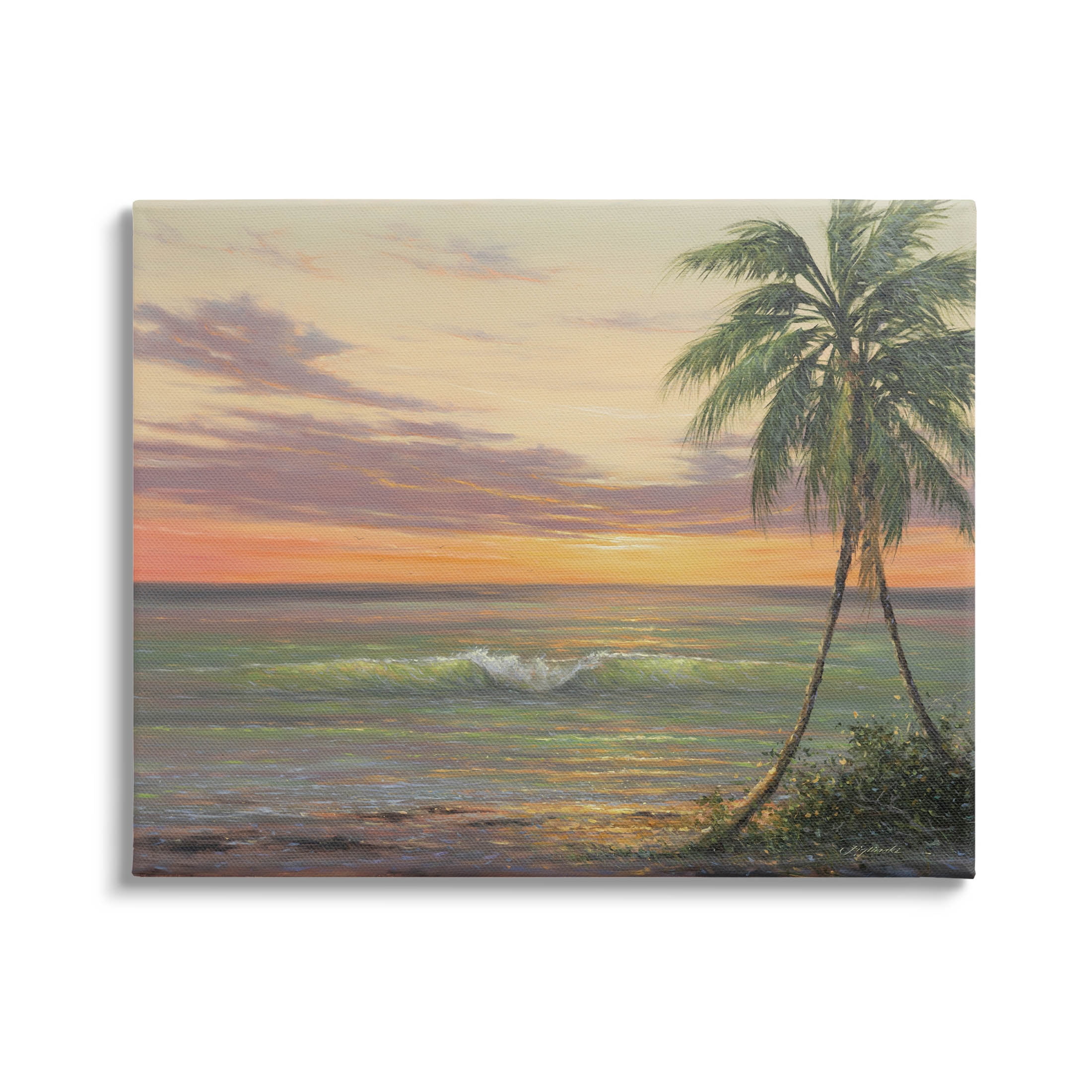 Tropical Ocean Waves Beach Coastal Painting Gallery Wrapped Canvas Print Wall Art