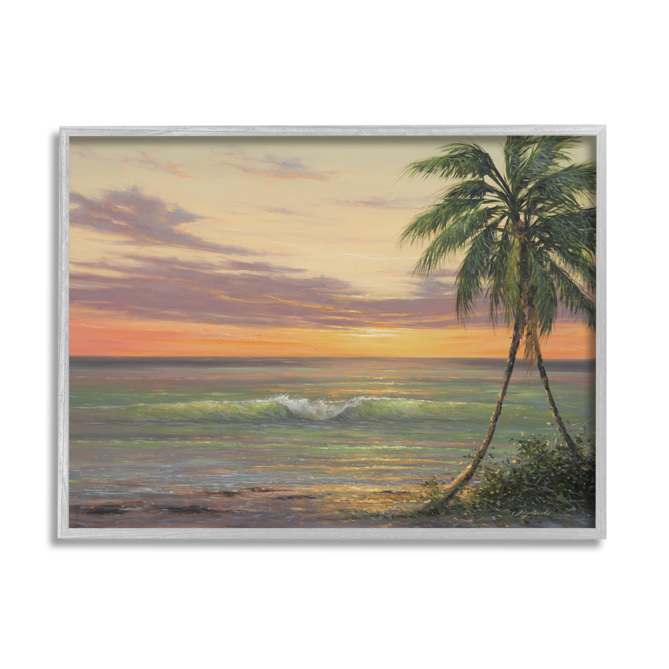 Tropical Ocean Waves Beach Coastal Painting Gray Framed Art Print Wall Art