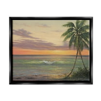 Tropical Ocean Waves Beach Coastal Painting Jet Black Framed Art Print Wall Art