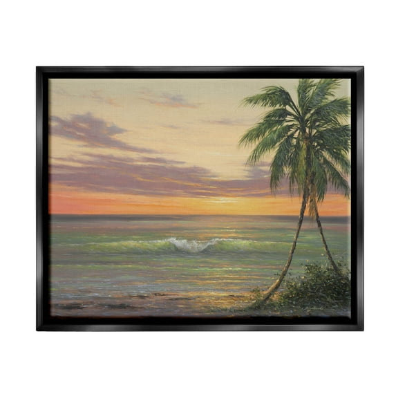 Tropical Ocean Waves Beach Coastal Painting Jet Black Framed Art Print Wall Art