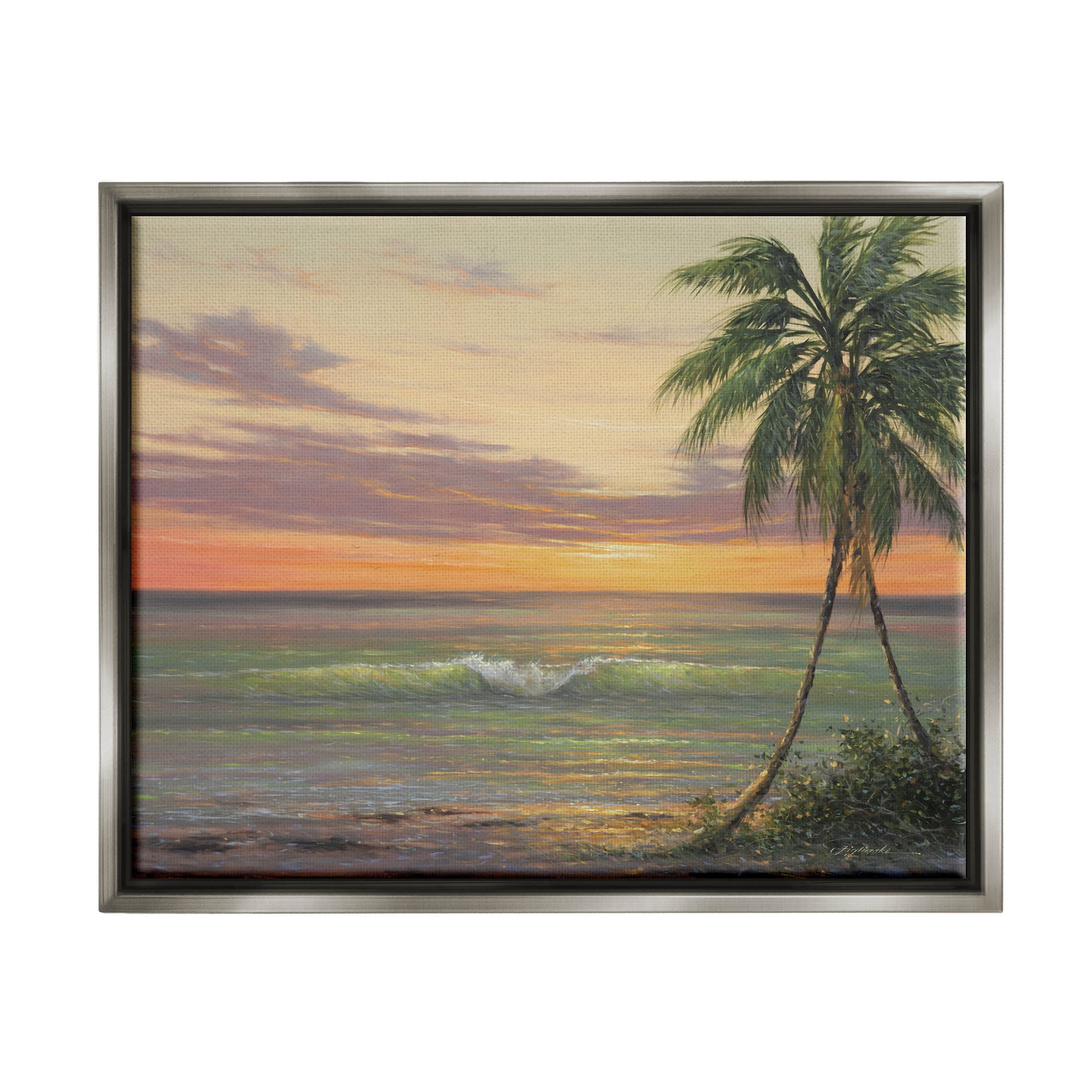 Tropical Ocean Waves Beach Coastal Painting Luster Gray Framed Art Print Wall Art
