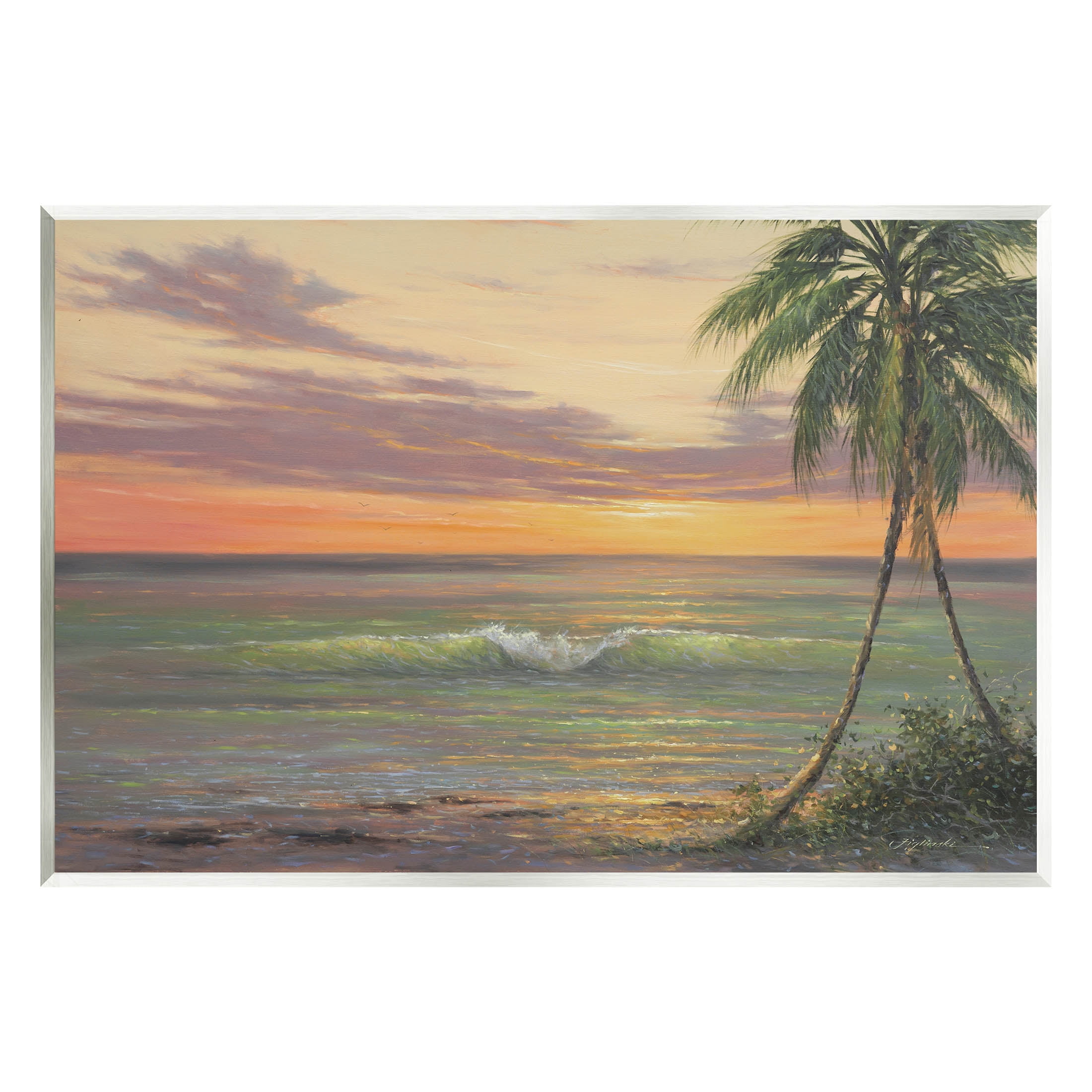 Tropical Ocean Waves Beach Sunset Painting on MDF Wood