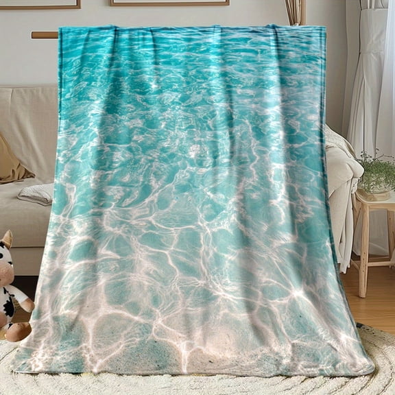 Tropical Ocean Waves Throw Blanket Turquoise Sandy Beach Design Lightweight Flannel All Season Soft Warm Blanket Couch Bed Camping Travel Portable Indoor Outdoor Decorative Bedspread Blanket
