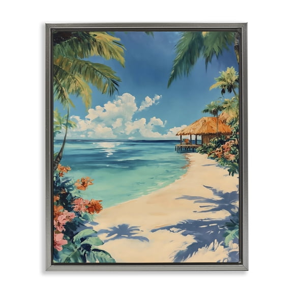 Stupell Industries Tropical Oceanside Cabana Gray Framed Floater Canvas Wall Art, design by Franklyn Gregory