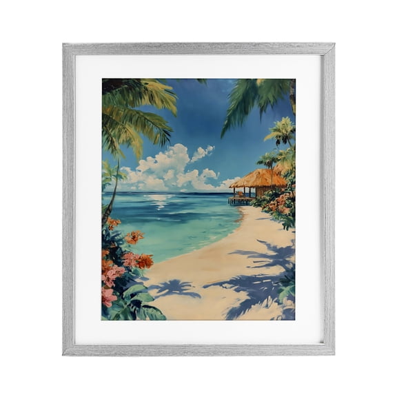 Stupell Industries Tropical Oceanside Cabana Gray Framed Print Under Glass, design by Franklyn Gregory