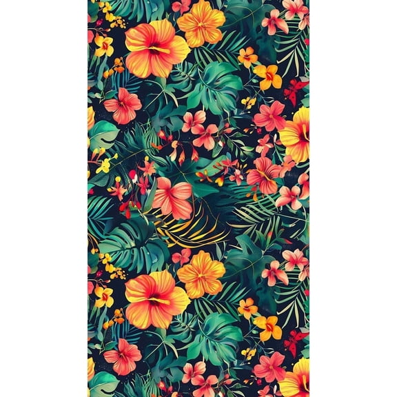 Tropical Orange Pink Green Florals Leaves Print Pattern Outdoor 5x7 Rug for Deck Porch  Balcony Waterproof Washable Outside Area Rugs in Camping Backyard Garden Visual Vibrant Modern Carpet