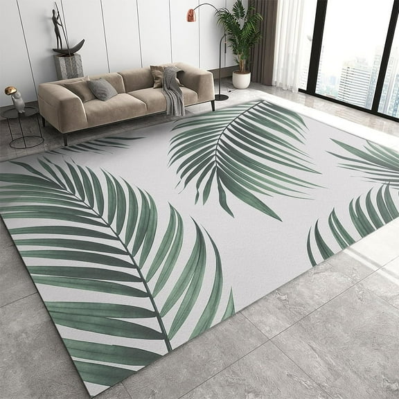 Tropical Outdoor Rugs, Modern Green Rainforest Plant Palm Leaf Pattern Rugs for Living Room, Short Pile Non-Shedding Foldable Carpet for Apartment Study Room Decor Mats 2ft x 3ft