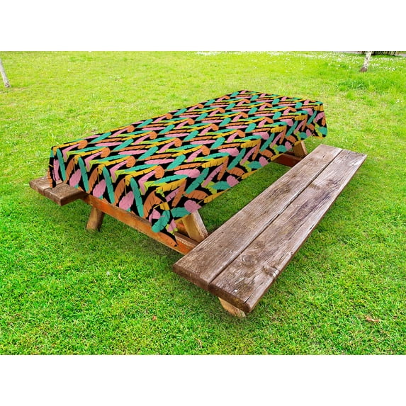 Tropical Outdoor Tablecloth, Banana Leaves in Different Colors on Dark Background Exotic Fruit Tree Jungle, Decorative Washable Fabric Picnic Table Cloth, 58 X 84 Inches,Multicolor, by Ambesonne