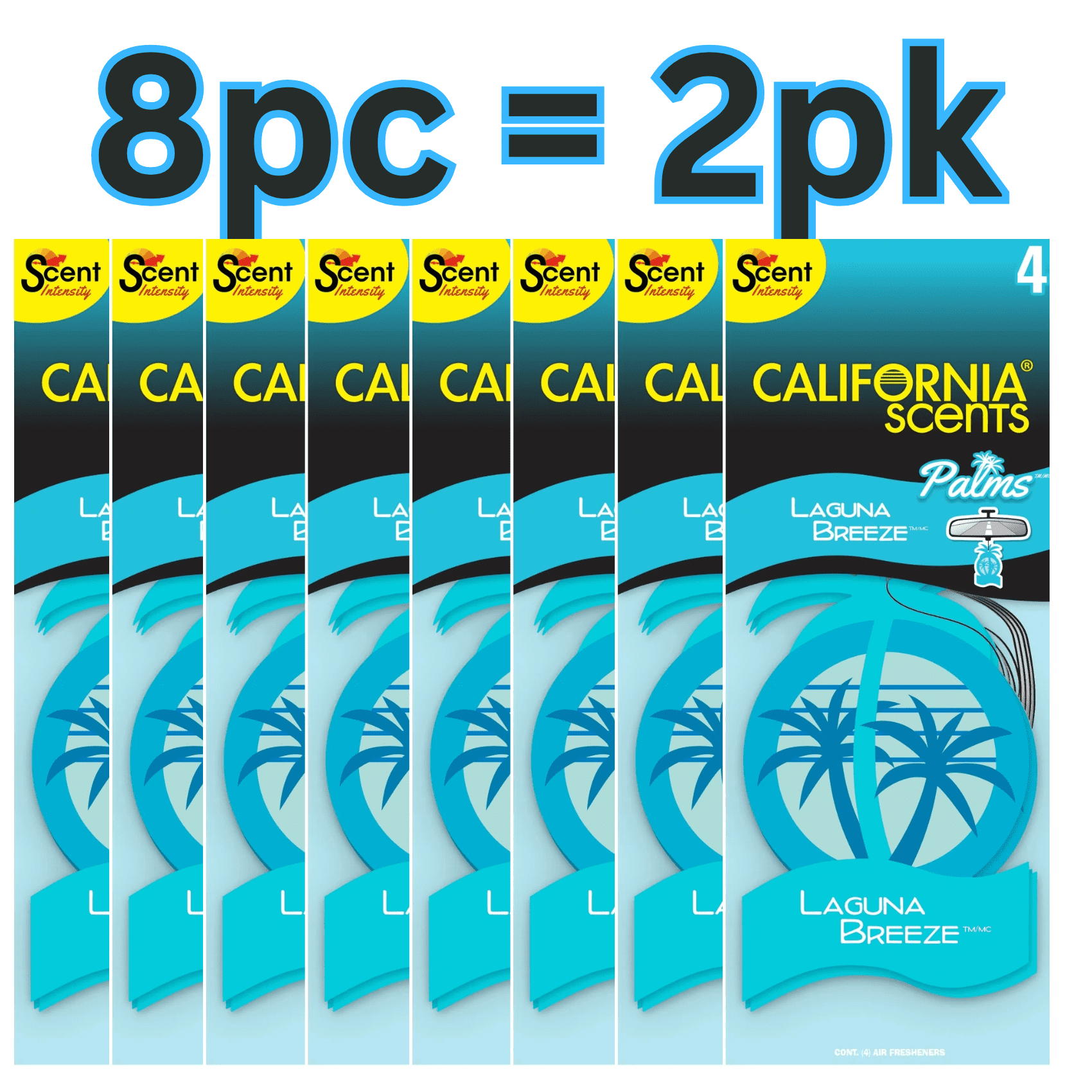 Tropical Palm Air Freshener, Laguna Breeze Scent, 8 Pack Hanging Paper for Car