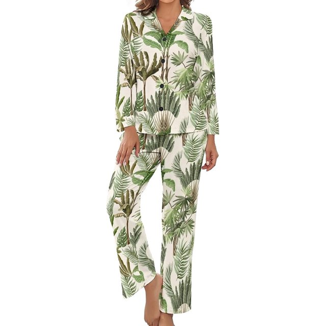 Tropical Palm And Banana Trees Women's Pajamas Set Button Down