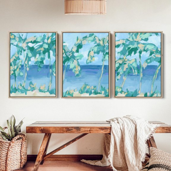 Tropical Palm Beach Triptych, “The Sunny Coast” Prints, Poster Only