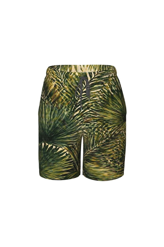 Tropical Palm Fan Leaf Beach Pants Lightweight Teen Shorts with Mesh Lining and Drawstring