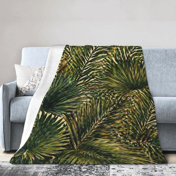 Tropical Palm Fan Leaf Blanket Gift Throw Blanket Gift for Plant Lovers Green Botanical Home Decor 50x40