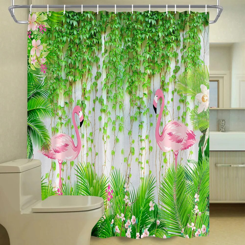 Tropical Palm Forest Shower Curtain Spring Green Plant Palm Leaves Fabric Home Bathroom Decor