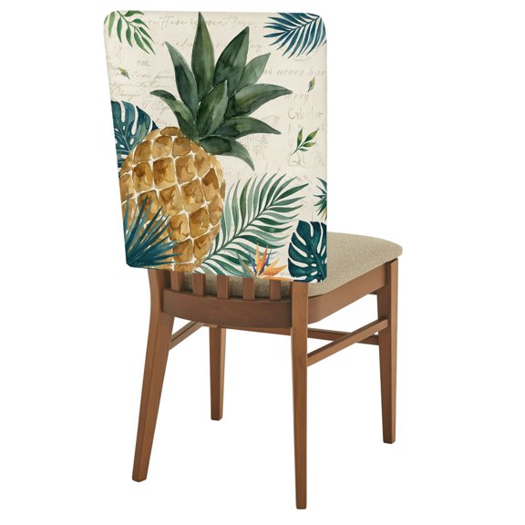 Tropical Palm Fronds Chair Back Covers Set of 8 Coastal Pineapple Cream Removable Dining Chair Slipcovers Washable Seat Protector for Restaurant Party Banquet Kichen Decor