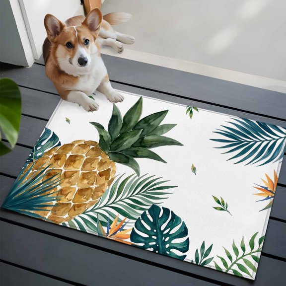 Tropical Palm Fronds Small Area Rugs 2x3 Botanical Pineapple White Entryway Rugs Washable Door Mat, Low-Profile Area Rugs Non Slip Floor Carpet for Living Room Bedroom Home Office