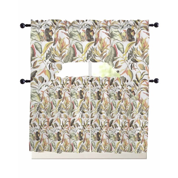 Tropical Palm Kitchen Curtains Sets 24 Inch Length with Valance, Summer Farmhouse Botanical Leaves Swag Valances and Tiers Curtain Set Drapes Swag Curtains for Living Room, Bathroom, Bedroom, Cafe