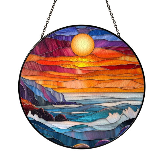 Tropical Palm Landscape Suncatcher – Window Hanging Decor Art