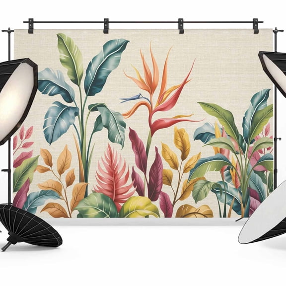 Tropical Palm Leaf Backdrop for Photography, Boho Bird Paradise Flower Linen Texture Photo Backdrop Portrait Background Party Banner Photo Backgrounds for Studio Booth Props, 10x8ft